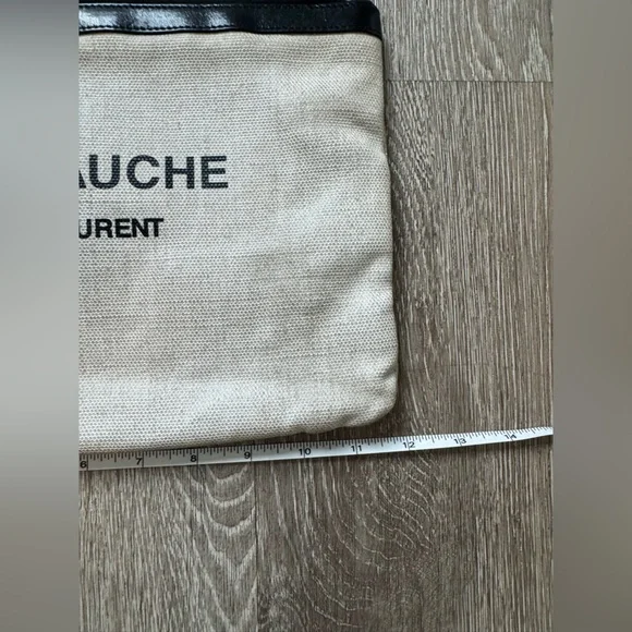 Saint Laurent Rive Gauche Canvas Clutch | YSL Pouch Black Leather Trim Wristlet - Picture 7 of 9